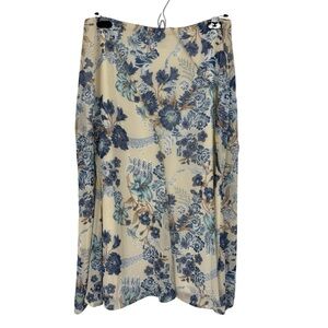Vintage 90s Y2K Floral Midi Skirt Sz M Cream Navy Feminine Classy Flowy EUC
